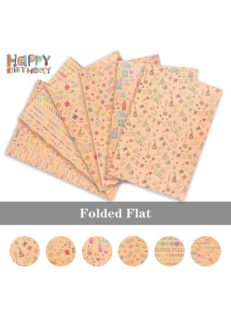 Mitoy 6 Packs Gift Wrapping Paper Roll, with Matching Gift Tags and Decorative Rope, Kraft Brown Recycled Gift Wrapping Paper for Birthday, Holiday, Wedding, Party, Kids Gift Wrapping (Size 70cmX50cm) - Image 2